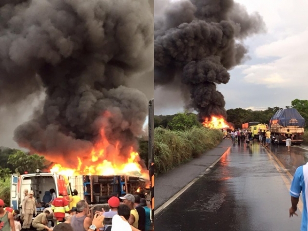 Batida frontal entre carreta e �nibus deixa 5 mortos e 25 feridos na BR-163 pr�ximo � Jangada