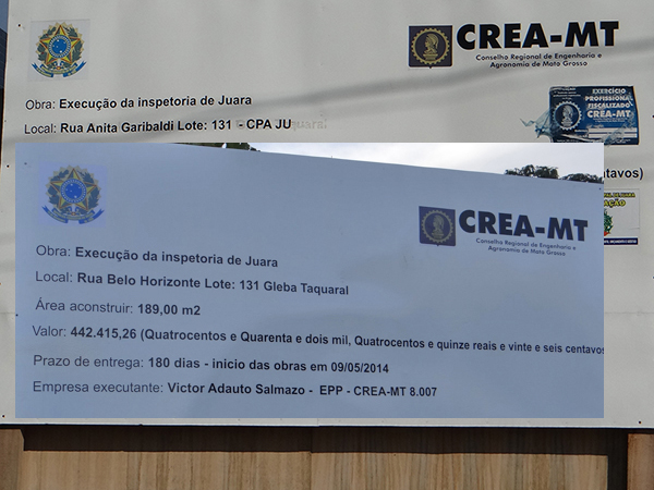 Al�m do endere�o, CREA erra at� o nome da cidade de Juara.
