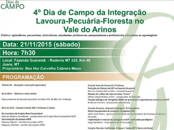 Juara recebe dia de campo sobre integra��o lavoura-pecu�ria-floresta no pr�ximo dia 21