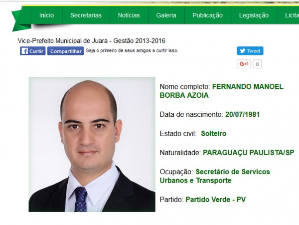 Vice-prefeito ainda cosnta como secret�rio no site da prefeitura de Juara