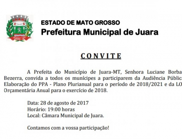 Audi�ncia P�blica para elabora��o do PPA ser� na segunda-feira (28) 