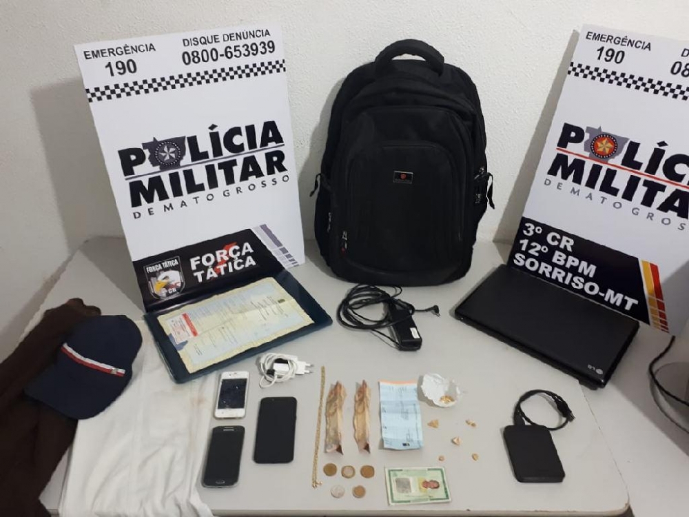 For�a T�tica prende dois e recupera produtos furtados em Sorriso