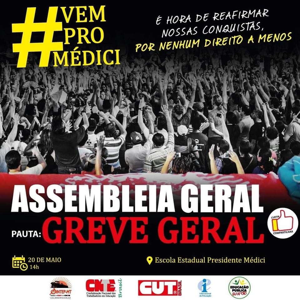 Sintep/MT realiza Assembleia Geral com indicativo de greve nesta segunda, dia 20 de maio