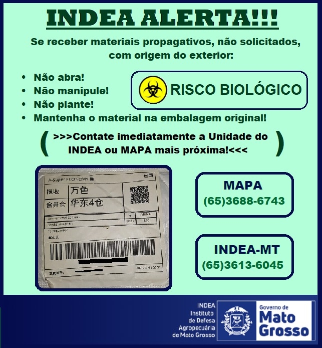 INDEA-MT alerta sobre perigos de recebimento de pacotes de sementes n�o solicitadas oriundas da China
