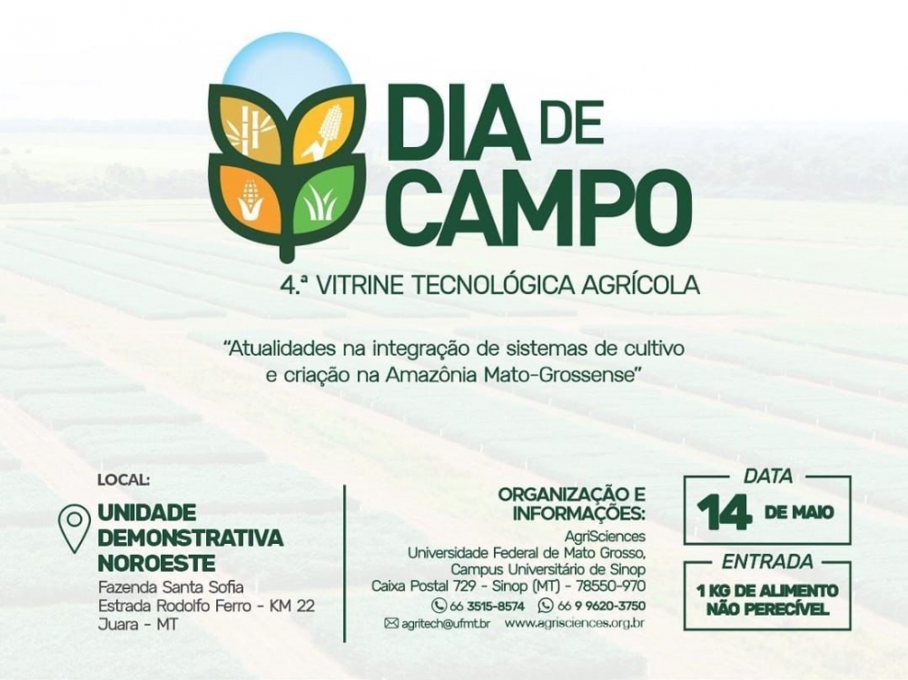 Neste s�bado, dia 14/05, haver� Dia de Campo 4� Vitrine Tecnol�gica Agr�cola na Fazenda Santa Sofia.