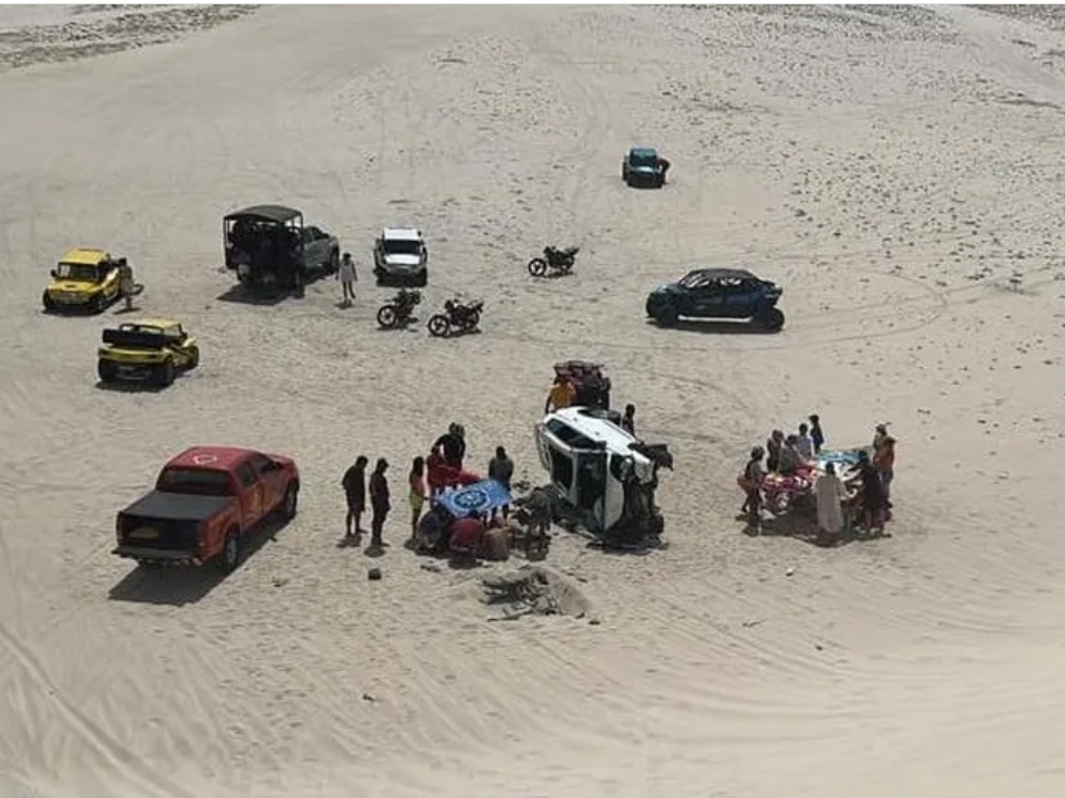 Turista de Mato Grosso morre e 6 pessoas ficam feridas ap�s acidente com carro em duna de Camocim, no Cear�