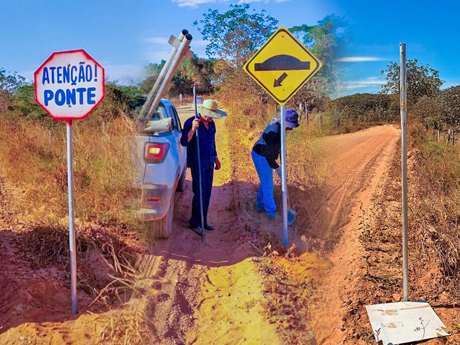Placas de Sinaliza��o colocadas na Ponte do C�rrego Marginal pela prrefeitura de Juara foram destru�das por dsconhecidos. 