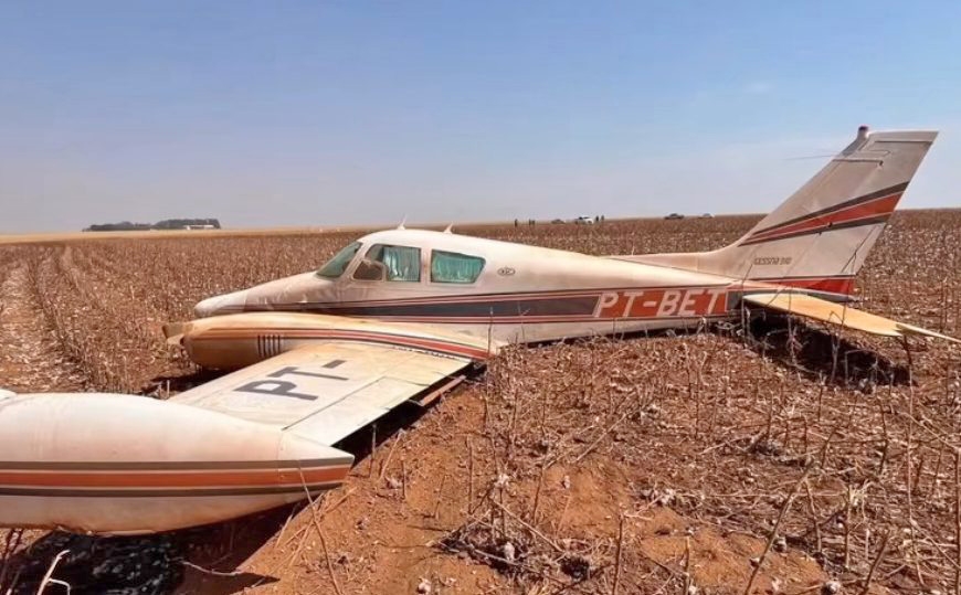 Piloto de avi�o escapa da morte ap�s fazer pouso for�ado em �rea rural de Primavera do Leste, MT