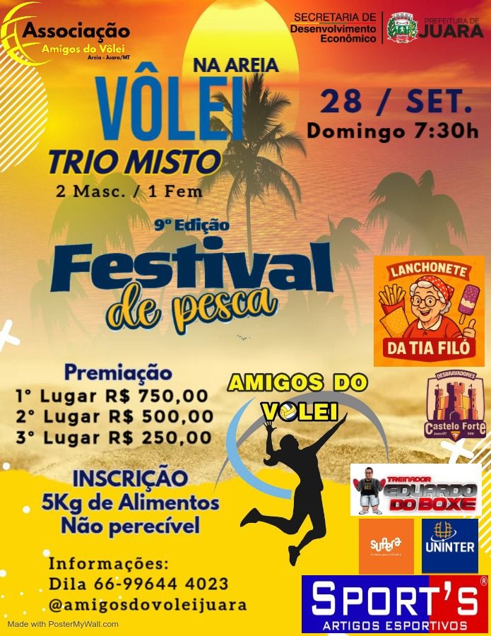 Festival de Pesca de Juara ter� torneio de v�lei de areia com premia��o em dinheiro