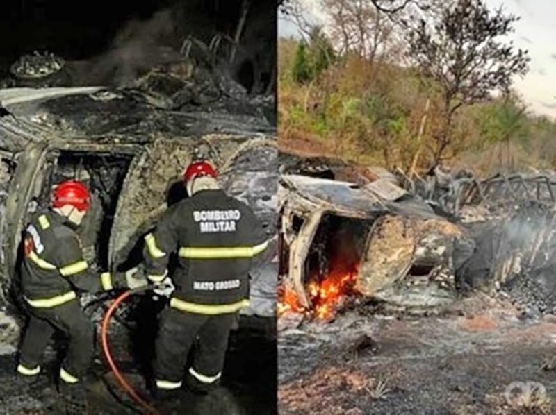Caminh�o tomba e motorista morre carbonizado na BR 174 em Mirassol D�Oeste