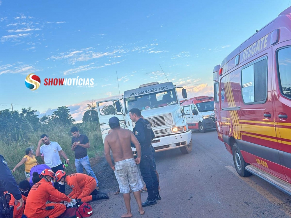 Motociclista fica ferido ap�s choque com caminh�o na MT-325, em Juara