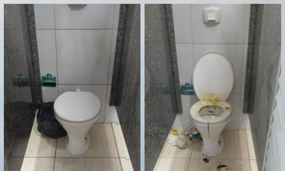 Vandalismo ou desrespeito: em menos de 24 hor�s banheiros da pra�a amanhecem imundos.