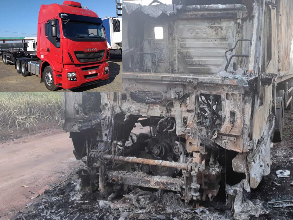 Em Juara caminh�o pega fogo inexplicavelmente na madrugada de s�bado e � totalmente destru�do.