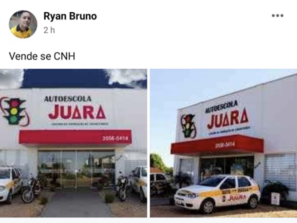 Propriet�ria de Autoescola Juara denuncia � PJC anuncio falso de venda de CNH por mil reais.